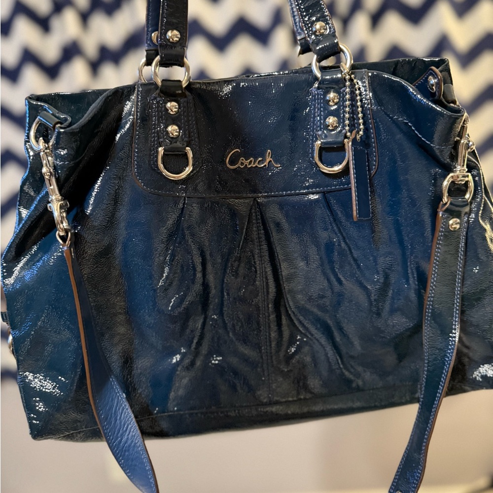 Coach Patent Navy Blue Ashley Bag